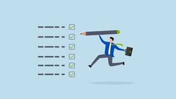 Complete task get work done, 4k animation of joyful entrepreneur leaping energetically after finishing assignments. video