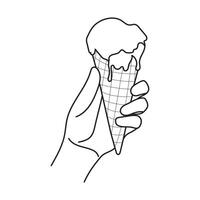 Line art of Hand holding a delicious cone ice cream vector