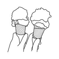 Line Drawing of Hand holding a delicious ice cream cone vector
