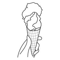 Line drawing of hand holding ice cream cone. vector