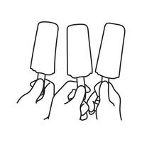 Line art of Three Ice creams in hands vector