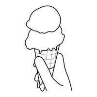 Line Drawing of Hand holding a ice cream cone vector