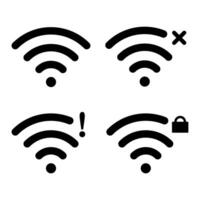 WiFi signal icons with error, lock, and disconnection vector