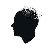 Disintegrating Human Head Silhouette Symbolizing Memory Loss vector