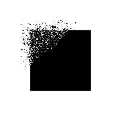 Abstract Disintegrating Black Square on White Background