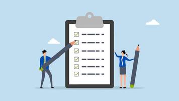 Task checklist, 4k animation of business individuals with a clipboard and checklist pencil. video