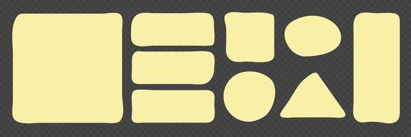 Hand drawn organic shapes. Set of liquid forms. Irregular yellow blobs for comment text on black background vector