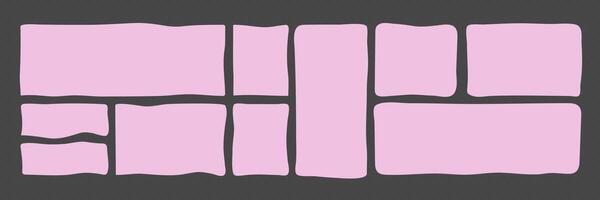 Set of Pink Deform Shapes. Asymmetry Rectangle Boxes on black background vector