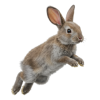 A light brown rabbit mid jump with ears up and paws out on a transparent isolated background image here transparent background png