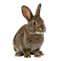 Close up of a sitting brown rabbit with long ears against a plain transparent area view facing forward transparent background png