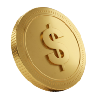 A single isolated shiny coin with a raised dollar sign on a plain simple solid background view transparent background png