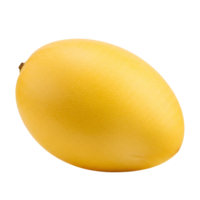 Close up view of a single yellow mango fruit against a plain isolated studio type setting space transparent background png