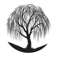 Weeping Willow Tree Silhouette Art Illustration Style vector