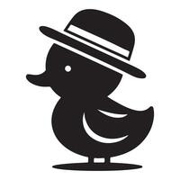Cute Duck with a Hat Black Silhouette Illustration for Design vector