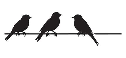 Three Black Birds Perched on a Wire Silhouette Illustration vector