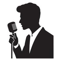 Expressive Singer Silhouette Holding Microphone Illustration in Performance vector