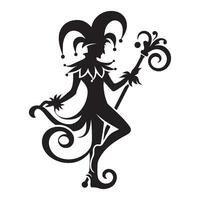 Silhouette Illustration of a Jester with Staff Entertainment Symbol vector