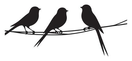 Three Birds on a Wire Silhouette Minimalist Art Design vector