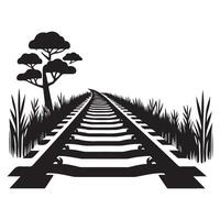 Scenic Railway Track Silhouette Art in Landscape Setting vector