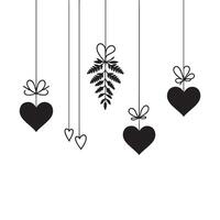 Hanging Hearts and Leaves Silhouette Decorative Illustrations vector