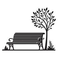 Park Bench Under a Tree Silhouette Graphic Element vector