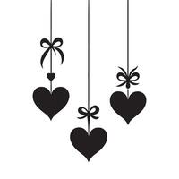 Hanging Hearts with Bows Silhouette Ornament Illustration vector