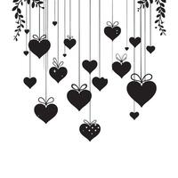 Elegant Hanging Heart Decorations Black Silhouette Illustration for Celebrations vector