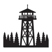Black Silhouette Forest Lookout Tower Graphic Illustration Design vector