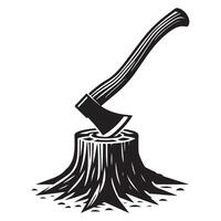 Powerful Ax Stuck in Tree Stump Illustration Design vector