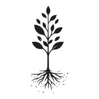 Silhouette Sapling Tree Illustration with Growing Roots Design vector