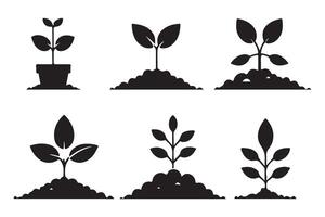 Sprout and Seedling Silhouette Illustration Set for Gardening Themes vector