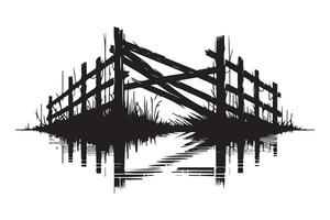 Rustic Open Gate Silhouette Illustration Design for Farm Use vector