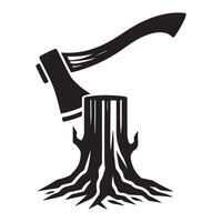 Axe Chopping Tree Stump Silhouette Representing Deforestation and Loss vector