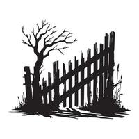 Silhouette Fence and Bare Tree Illustration A Distant Memory Scene vector