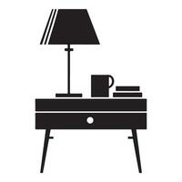 Nightstand Silhouette with Lamp, Mug and Books Art Illustration vector