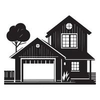 House with attached garage and Tree Illustration for Design vector