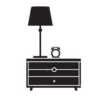 Bedside Table Silhouette with Lamp and Clock Illustration vector