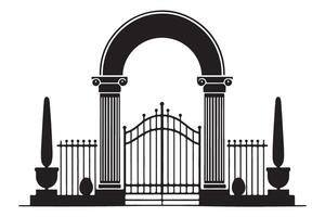 Ornate Estate Gate Silhouette Illustration with Columns and Urns vector