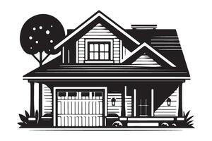 Charming House Illustration with Garage and Tree Image vector