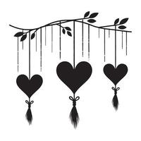Hanging Heart Ornaments Silhouette Illustration for Romantic Decoration Projects vector