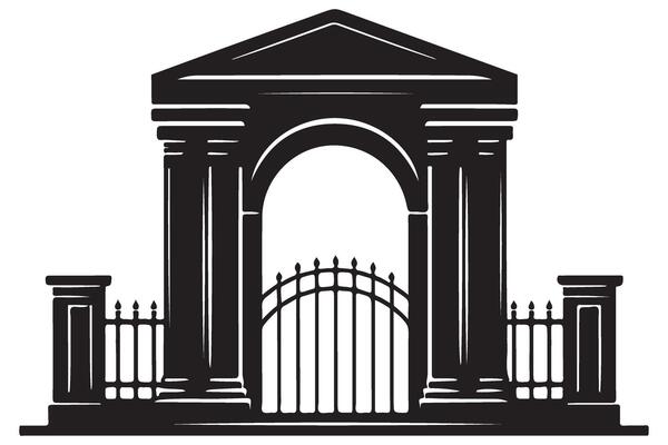 Detailed Silhouette Iron Gate with Columns Illustration Download
