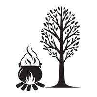 Cauldron by a tree simple silhouette illustration design vector
