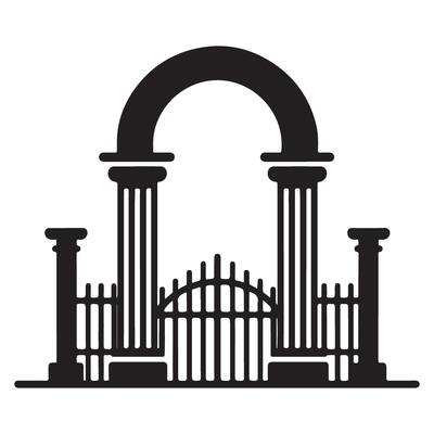 Silhouette Ornate Iron Gate Graphic for Architectural Use