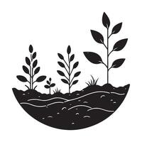 Multiple Plants Growing From Soil Silhouette Graphic Design vector