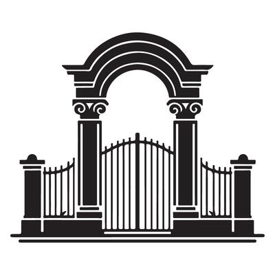 Elegant Garden Gate Silhouette with Ornate Archway Illustration