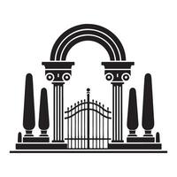 Ornate Gate and Columns Silhouette for Garden Designs vector