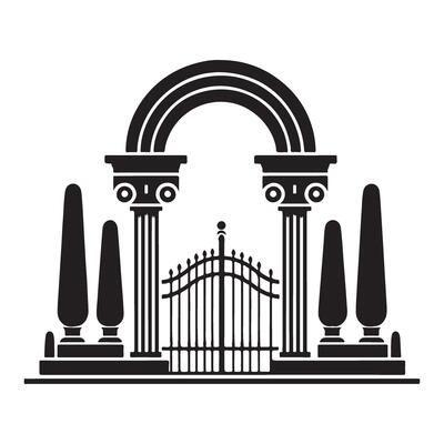 Ornate Gate and Columns Silhouette for Garden Designs