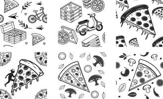 Pizza seamless patterns set of illustrations vector