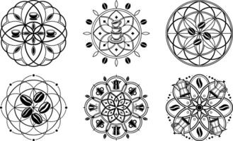 A set of six black and white designs with circular patterns vector