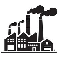 Detailed Factory Silhouette with Multiple Structures and Chimneys Graphics vector
